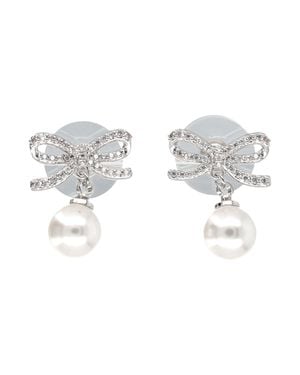Self-Portrait Bow Pearl Earrings - Gray