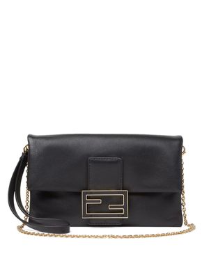 Fendi Mamma Baguette Leather Clutch Bag - Black
