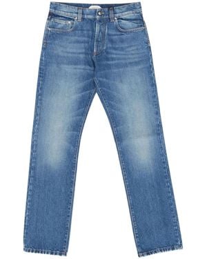 Versace Designer Denim Jeans With Leather Detail - Blue