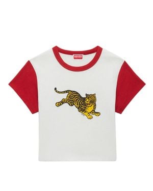 KENZO Crewneck With Front-Print Graphic And Contrasted Rib Trim - Red