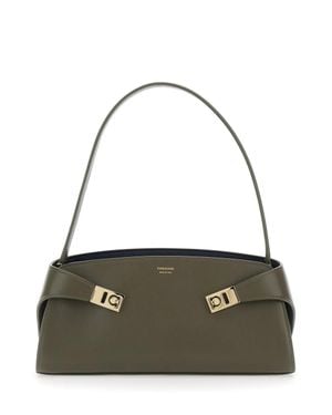 Ferragamo Shoulder Bag Hug East West Leather Calf - Green