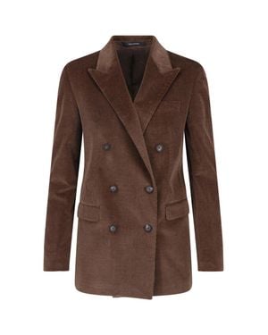 Tagliatore Double-Breasted Corduroy Blazer Jacket - Brown