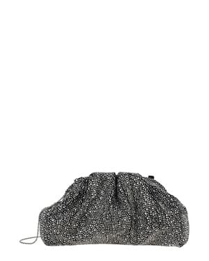 Twentyfourhaitch Mirach Velvet Soft Clutch With Rhinestone Embellishment & Removable Strap - Gray