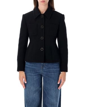 Chloé Tweed Jacket With Lined Interior And Belted Back - Blue