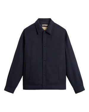 Woolrich Wool Shirt Jacket With Removable Logo Tab, Snap Pockets & Adjustable Cuffs - Blue