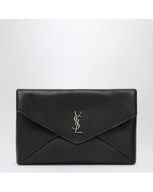 Saint Laurent Cassandre Large Envelope Clutch Bag With Logo - Black