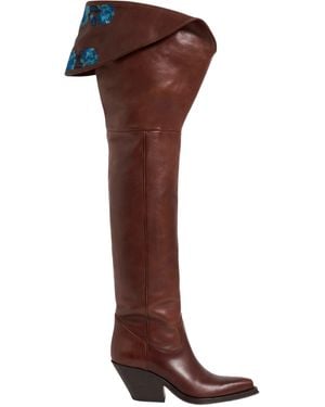Chloé Floral Embroidered Thigh-High Leather Boots - Brown