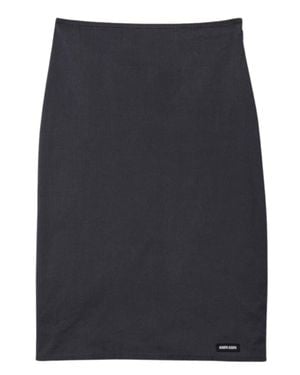 Miu Miu Stretch Poplin Pencil Skirt With Logo Patch And Back Slit - Blue