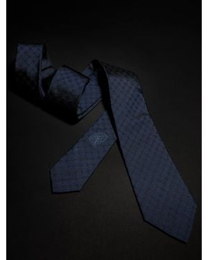 Gucci Interlocking G Silk Jacquard Tie With Crest Label - Blue
