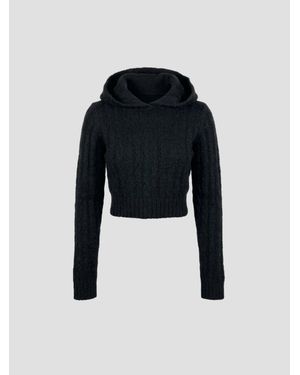 Rick Owens Long Sleeve Cropped Hooded Top - Black