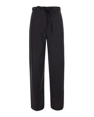 Tela 'Fox' Front Drawstring Wool Pants With Side Button Closure For - Blue