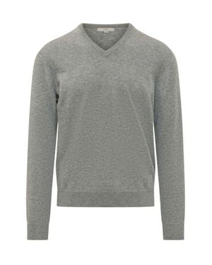 Malo Basic V-Neck Knit Sweater - Gray