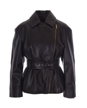 Max Mara Leather Belted Moto Jacket - Black