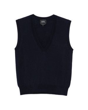 A.P.C. A. P.C. V-Neck Ribbed Wool Sweater - Blue