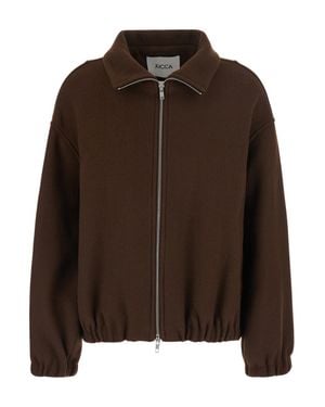 Jucca High-Collar Wool-Blend Bomber Jacket With Dropped Shoulders And Elasticized Cuffs - Brown