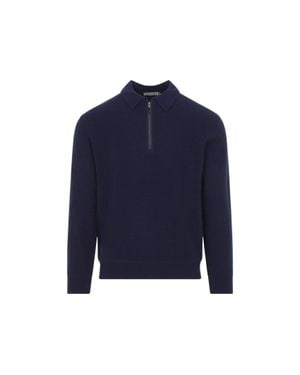 Canali Zip-Collar Wool Cashmere Sweater - Blue