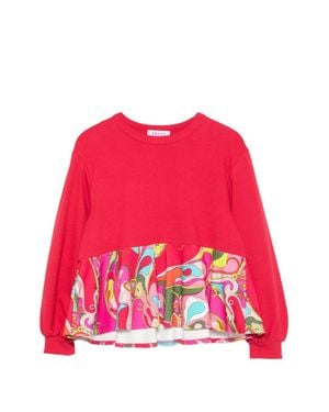 PUCCI Girls Crewneck Sweatshirt Dress With Printed Skirt - Red