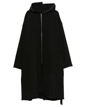 Rick Owens Long Hooded Zip Jacket With Side Pockets And Front/Back Slits - Black