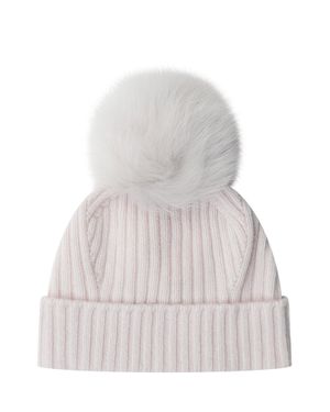 Vanisé Lola Cuff Hat With Pom-Pom Trim - White