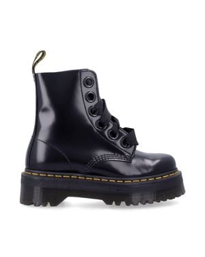 Dr. Martens Molly Brushed Leather Combat Boots With Notched Platform Sole - Blue