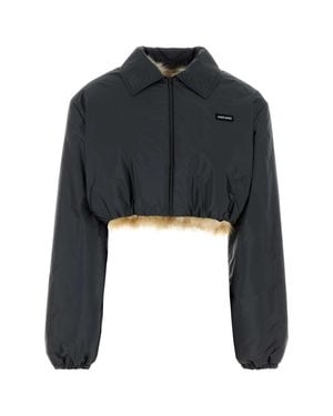 Miu Miu Recycled Nylon Jacket With Shearling Fur Lining - Black