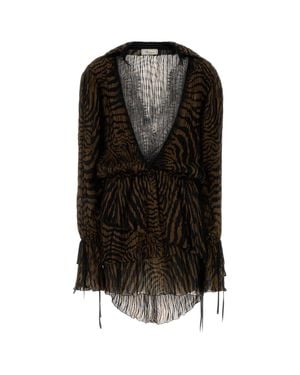 Blumarine Printed Chiffon Mini Dress - Black