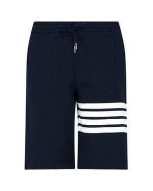 Thom Browne Tailored 100% Cotton Pants With Tonal Trim - Blue