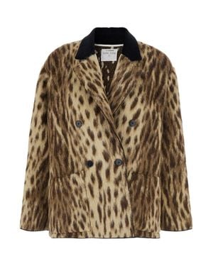 forte_forte Jacquard Leopard Double-Breasted Blazer Jacket With Classic Collar - Brown