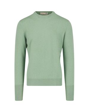 Ballantyne Crew Neck Ribbed Details Finished Hem Sweater - Green