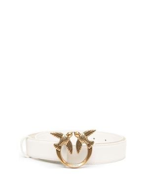 Pinko Adjustable Leather Logo-Buckle Belt For - White