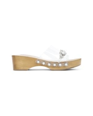 Simone Rocha Clear Pearl Scalopped Wooden Clog Sandals - White