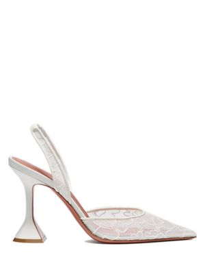 AMINA MUADDI Lace Slingback 95Mm Heel Pointed Toe - White
