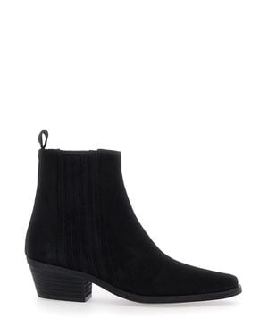 Pollini Suede Ankle Boots With Pointed Toe And Low Block Heel - Black