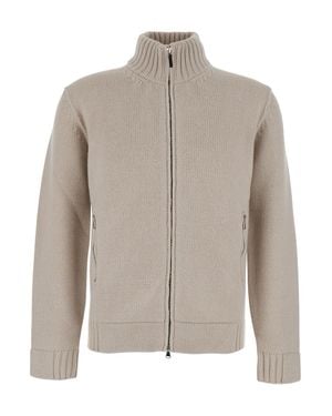 Kangra Merino Wool High-Collar Zip Cardigan With Side Zip Pockets - Gray