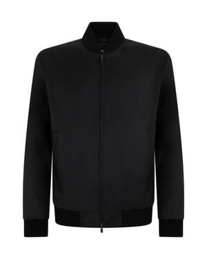 BOSS Wool Blend Zip Front Bomber Jacket - Black