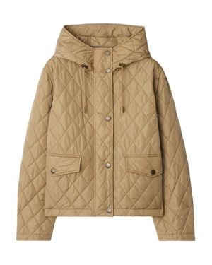 Burberry Quilted Jacket With Adjustable Hood And Patch Pockets - Natural