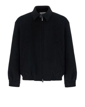Tonywack Wool And Silk Blouson Jacket With Zip Closure, Classic Collar, Side Pockets - Black