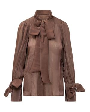 ACTUALEE Bow Detail Shirt - Brown