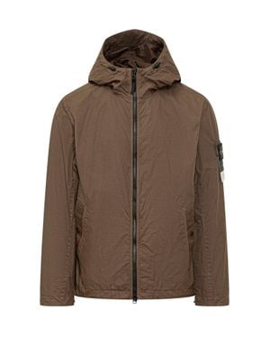 Stone Island Lightweight Jacket With Hood And Zip - Brown