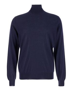 Le Plain 100% Merino Wool Crew Neck Sweater With Long Sleeves, Regular Fit - Blue