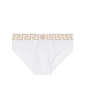 Versace Slip With Greek Details Cotton Underwear - White