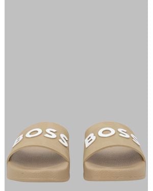 BOSS Logo Slide Sandals For Boys - Natural