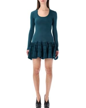 Alaïa Pleated Wool-Blend Mini Dress - Blue