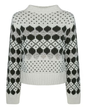 Weekend by Maxmara Cashmere Crewneck Sweater With Geometric Print - Natural