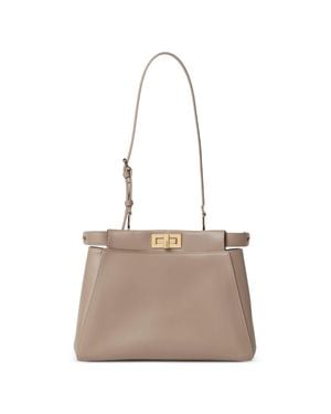 Fendi Mini Peekaboo Vitello Kiss Top-Handle Bag - Natural