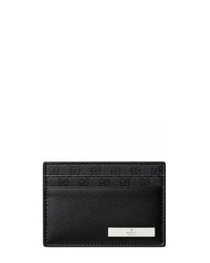 Gucci Mini Card Case With Engraved Nameplate And Gg Trim - Black