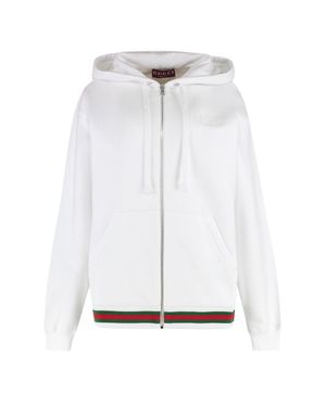 COUTR.COM Gucci Web Detail Cotton Hooded Zip-Up - White