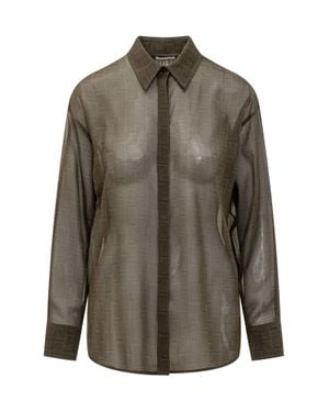 Ferragamo Monogrammed Silk Shirt With Stampaint Design - Gray
