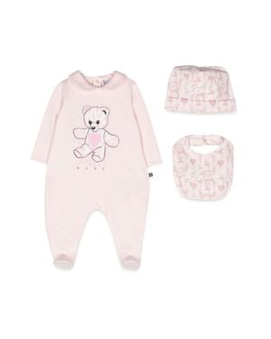 Philipp Plein Romper, Bib And Bonnet - Pink