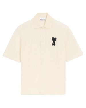 Ami Paris Classic Box Fit Polo Shirt With Embroidered Detail - White